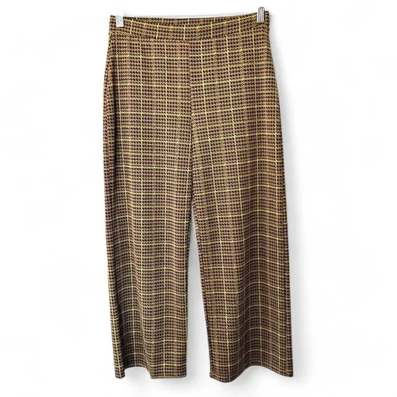 Zara Tan & Mustard Houndstooth Stretchy Crop Pants - Picture 1 of 5